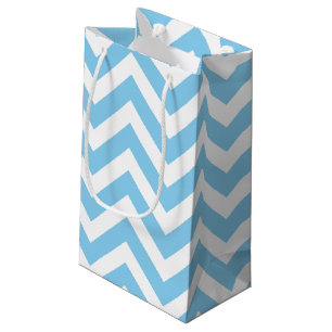 Petit Sac Cadeau Bébé Bleu et Blanc Grand Taille Horizontal Chevron