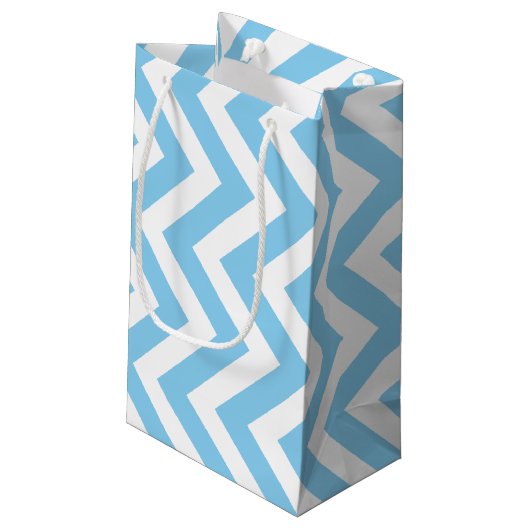 Petit Sac Cadeau Bébé Bleu et Blanc Grand Taille Vertical Chevron (Dos Angle)