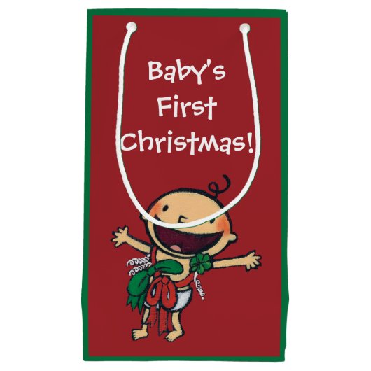 Petit Sac Cadeau Bébé enveloppé dans les arcs pour Noël (Devant)