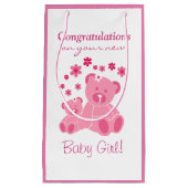 Petit Sac Cadeau Bébé mignon Congrats de nounours rose (Devant)