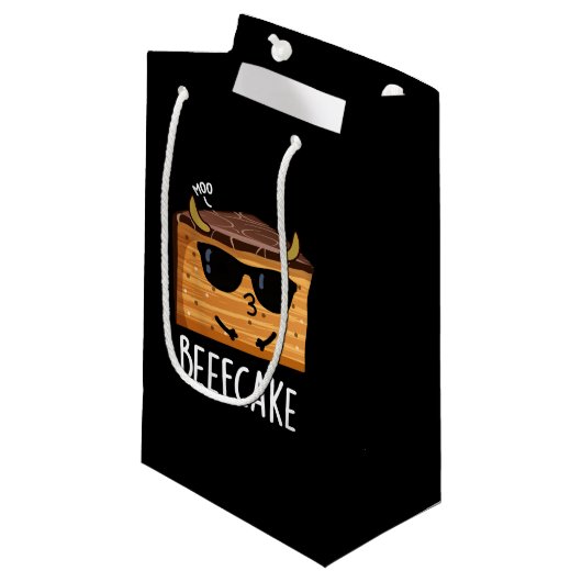 Petit Sac Cadeau Beefcake Funny Cake Pun Dark BG (Devant Angle)