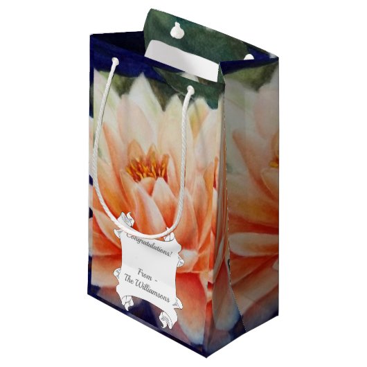 Petit Sac Cadeau Belle Fleur Nénuphar orange (Devant Angle)