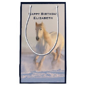 Petit Sac Cadeau Belle Galloping de Cheval Blanc en hiver Anniversa (Devant)