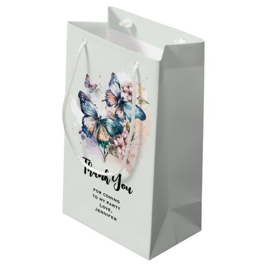 Petit Sac Cadeau Belle papillons et Merci Fleurs Fête (Dos Angle)