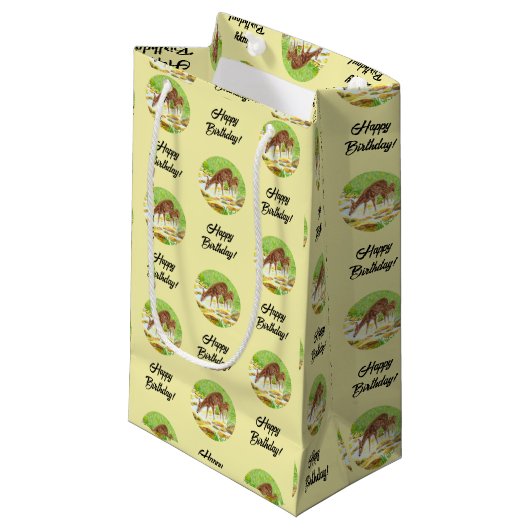 Petit Sac Cadeau Biche et Faon Jaune (Devant Angle)