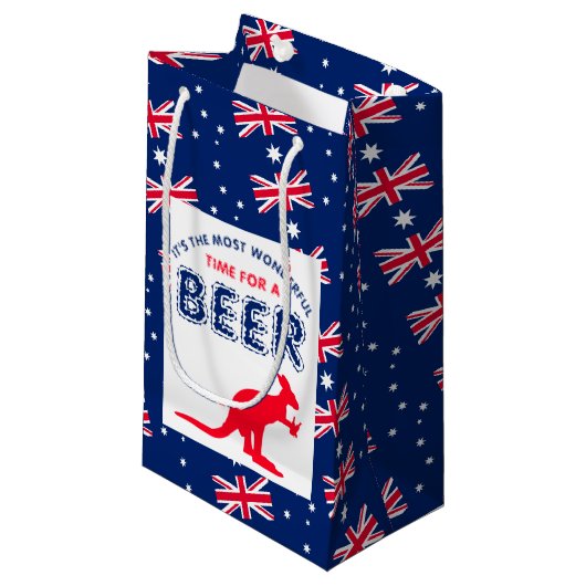 Petit Sac Cadeau Bière Kangaroo, fête de Noël du drapeau australien (Devant Angle)