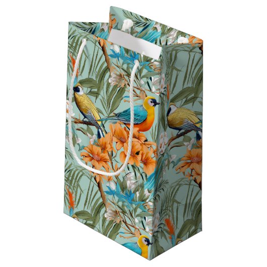 Petit Sac Cadeau Birds Chinoiserie Mint Orange (Dos Angle)