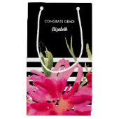 Petit Sac Cadeau Black | Fuchsia Aquarelle Florale Graduation (Devant)