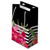 Petit Sac Cadeau Black | Fuchsia Aquarelle Florale Graduation (Dos Angle)