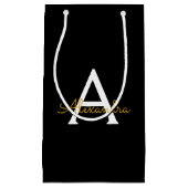 Petit Sac Cadeau Black Gold Modern Script Girl Monogramme Nom (Devant)