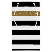 Petit Sac Cadeau Black Stripes FAUX Gold Glitz et Nom (Dos)
