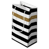 Petit Sac Cadeau Black Stripes FAUX Gold Glitz et Nom (Dos Angle)