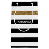 Petit Sac Cadeau Black Stripes FAUX Gold Glitz et Nom (Devant)