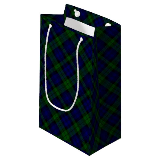 Petit Sac Cadeau Black Watch Tartan bleu vert Plaid (Devant Angle)