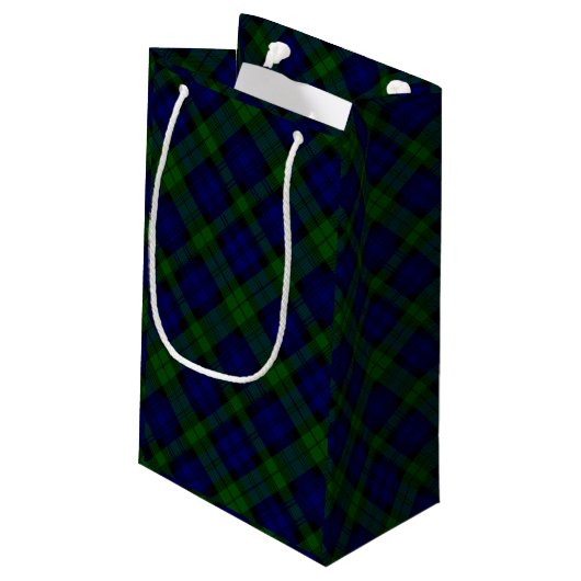 Petit Sac Cadeau Black Watch Tartan bleu vert Plaid (Dos Angle)