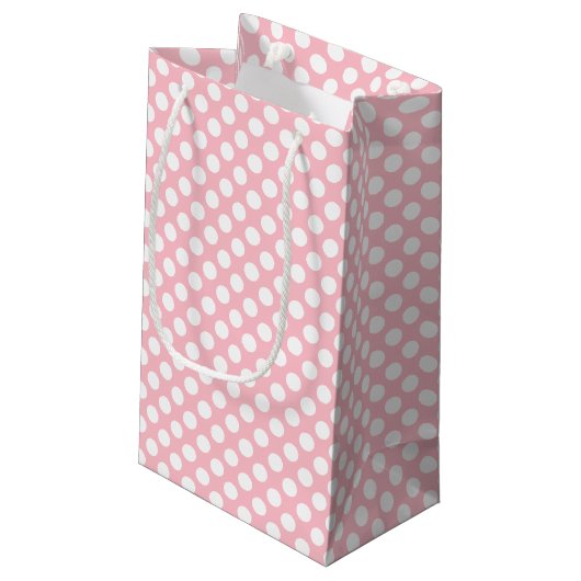 Petit Sac Cadeau Blanc sur rose Pois moyen (Dos Angle)