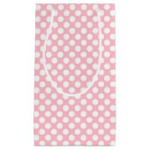 Petit Sac Cadeau Blanc sur rose Pois moyen (Devant)