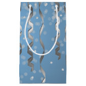 Petit Sac Cadeau Bleu avec Streamers en argent et étoiles (Devant)