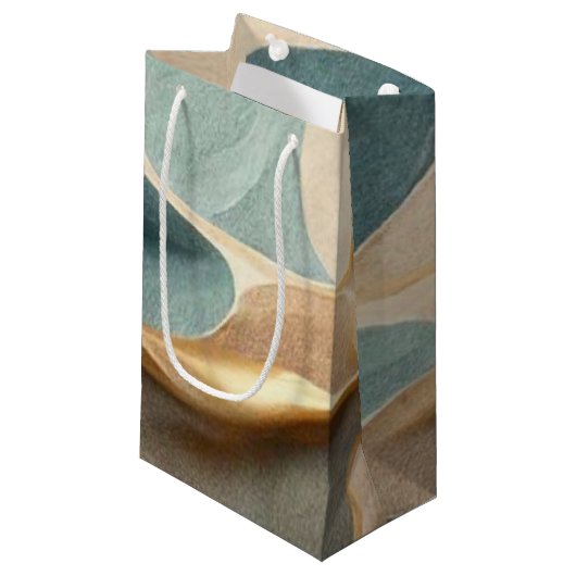 Petit Sac Cadeau bleu beige vert vague (Devant Angle)