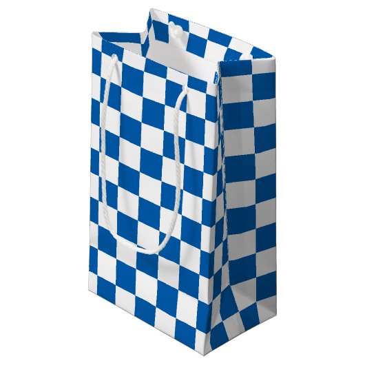 Petit Sac Cadeau Bleu Checkered (Devant Angle)