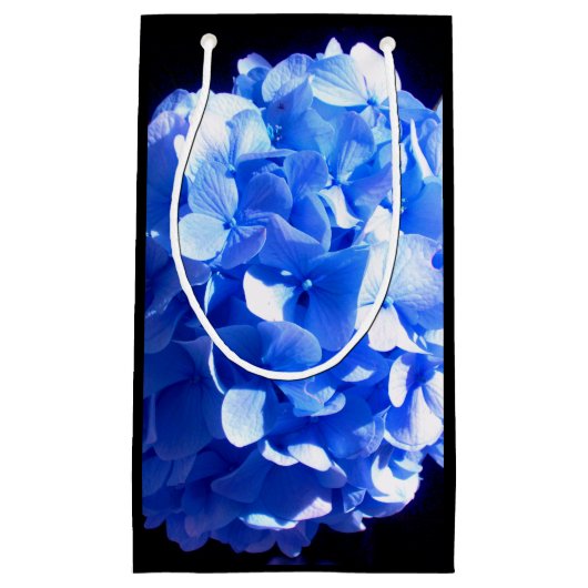 Petit Sac Cadeau Bleu cobalt floral élégant hydrangeas bleus (Devant)