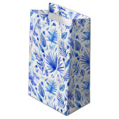 Petit Sac Cadeau Bleu de cobalt sur blanc Feuille Tropical Motif (Dos Angle)