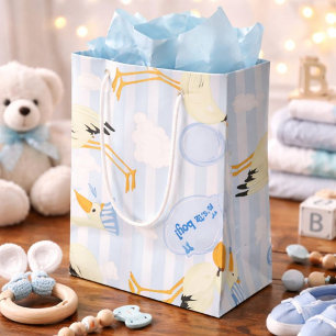 Petit Sac Cadeau Bleu et blanc Bébé garçon cigogne