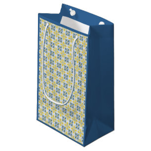 Petit Sac Cadeau Bleu et jaune joli carrelage portugais motif