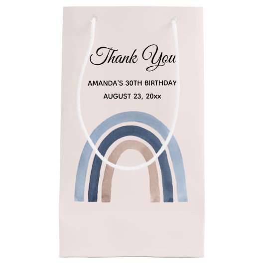 Petit Sac Cadeau Bleu et pêche Rainbow Boho Anniversaire Merci (Devant)