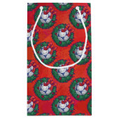 Petit Sac Cadeau Bleu festif, Motif de balle de football blanc sur (Dos)