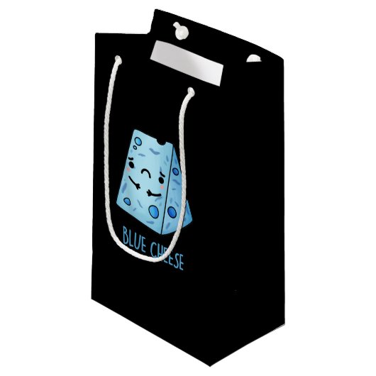 Petit Sac Cadeau Bleu Fromage drôle Pun triste BG foncé (Devant Angle)