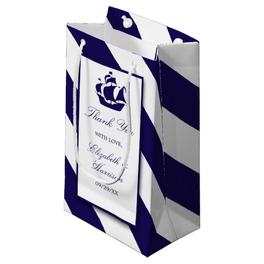 Petit Sac Cadeau Bleu Mariage de navire marine (Devant Angle)