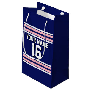 Petit Sac Cadeau Bleu marine avec rayures blanches roses Équipe Jer