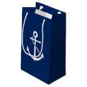 Petit Sac Cadeau Bleu marine nautique avec l'Ancre blanche (Dos Angle)