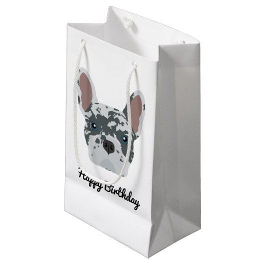 Petit Sac Cadeau Bleu Merle French Bulldog (Devant Angle)