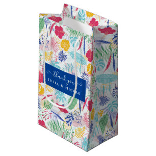 Petit Sac Cadeau Bleu Nuit Rose Forêt Tropicale Émeraude Mariage