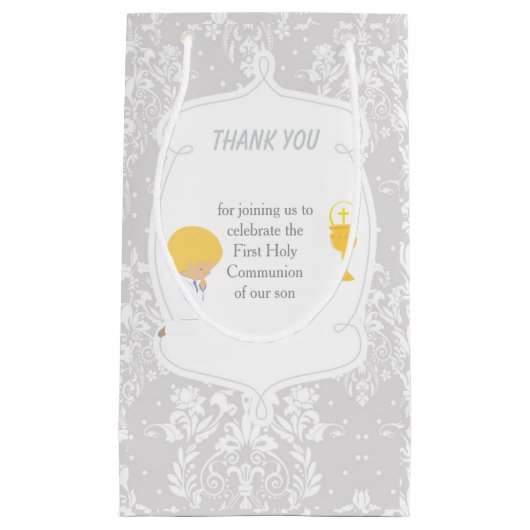 Petit Sac Cadeau Blonde Boy Première Communion Damask (Devant)