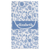 Petit Sac Cadeau Blue and White Botanical Floral Custom Name Modern (Dos)
