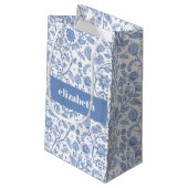 Petit Sac Cadeau Blue and White Botanical Floral Custom Name Modern (Dos Angle)