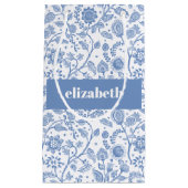 Petit Sac Cadeau Blue and White Botanical Floral Custom Name Modern (Devant)