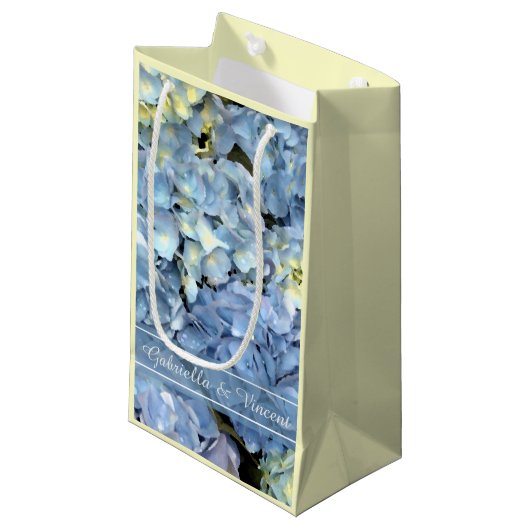 Petit Sac Cadeau Blue Hydrangea Floral Mariage (Devant Angle)