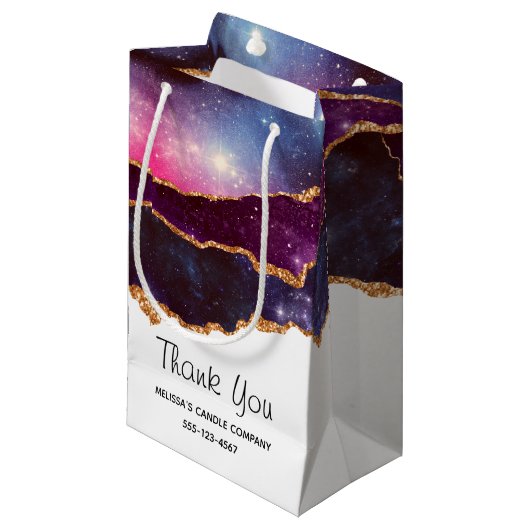 Petit Sac Cadeau Blue & Purple Space & Stars Moderne Agate Merci (Devant Angle)
