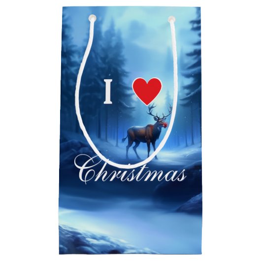 Petit Sac Cadeau Blue Reindeer Custom Christmas (Devant)