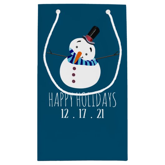 Petit Sac Cadeau Blue Snowman, Joyeuses Fêtes (Dos)