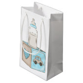 PETIT SAC CADEAU BLUE & TAN BÉBÉ GARÇON TEDDY BEAR BLOQUE BOTLE (Dos Angle)
