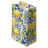 Petit Sac Cadeau Blue White Lemon Tile Pattern Mediterranean Citrus (Devant Angle)