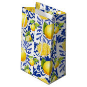 Petit Sac Cadeau Blue White Lemon Tile Pattern Mediterranean Citrus (Dos Angle)