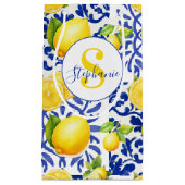Petit Sac Cadeau Blue White Lemon Tile Pattern Name Monogram Citrus (Devant)