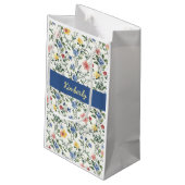 Petit Sac Cadeau Blue Yellow Watercolor Wildflower Monogram Name (Dos Angle)