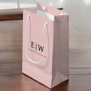 Petit Sac Cadeau Blush Dusty rose moderne Script Girl Monogramme No